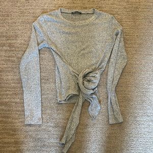 Zara Grey Ribbed long Sleeve with tie at waist